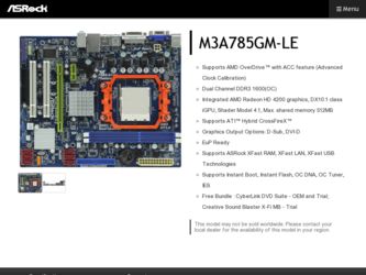 M3A785GM-LE driver download page on the ASRock site