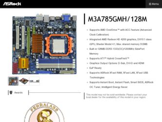 M3A785GMH/128M driver download page on the ASRock site