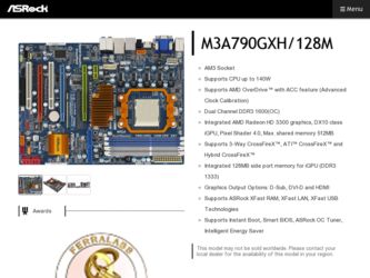 M3A790GXH/128M driver download page on the ASRock site