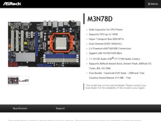 M3N78D driver download page on the ASRock site