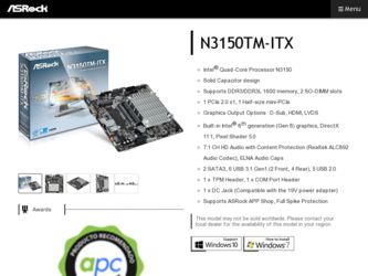 N3150TM-ITX driver download page on the ASRock site