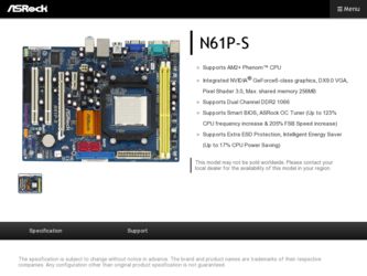 N61P-S driver download page on the ASRock site
