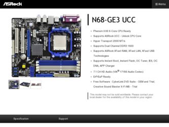 N68-GE3 UCC driver download page on the ASRock site
