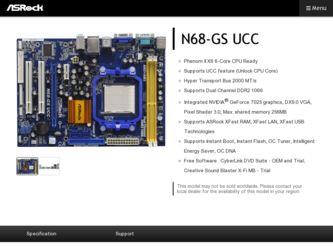 N68-GS UCC driver download page on the ASRock site