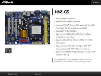 N68-GS driver download page on the ASRock site