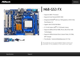 N68-GS3 FX driver download page on the ASRock site
