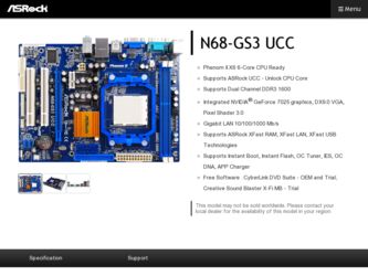 N68-GS3 UCC driver download page on the ASRock site