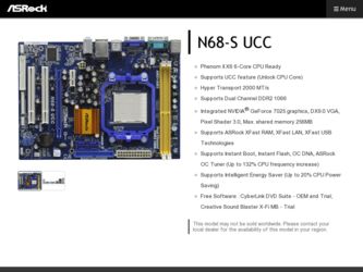 N68-S UCC driver download page on the ASRock site