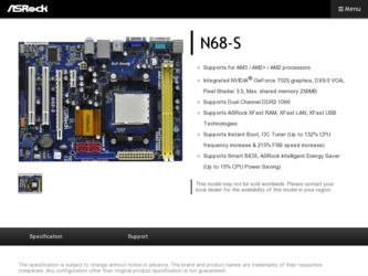 N68-S driver download page on the ASRock site