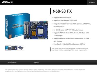 N68-S3 FX driver download page on the ASRock site