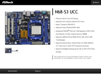 N68-S3 UCC driver download page on the ASRock site