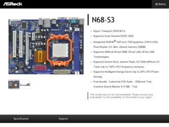 N68-S3 driver download page on the ASRock site