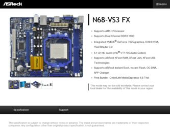 N68-VS3 FX driver download page on the ASRock site