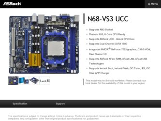 N68-VS3 UCC driver download page on the ASRock site