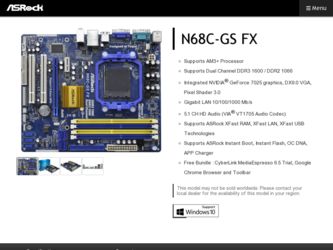 N68C-GS FX driver download page on the ASRock site
