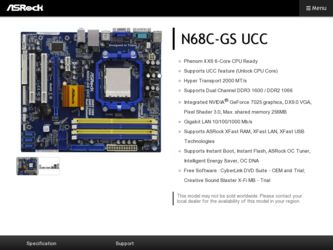 N68C-GS UCC driver download page on the ASRock site