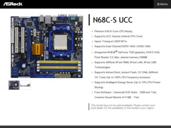 N68C-S UCC driver download page on the ASRock site