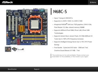 N68C-S driver download page on the ASRock site
