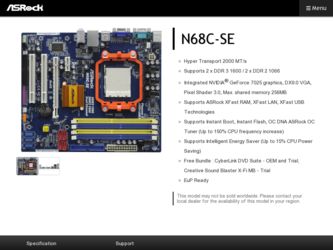 N68C-SE driver download page on the ASRock site