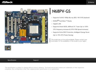 N68PV-GS driver download page on the ASRock site