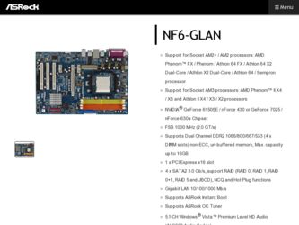 NF6-GLAN driver download page on the ASRock site