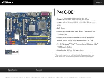 P41C-DE driver download page on the ASRock site