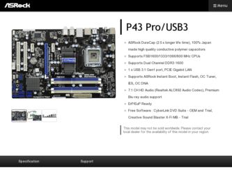 P43 Pro/USB3 driver download page on the ASRock site