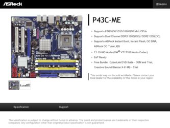 P43C-ME driver download page on the ASRock site