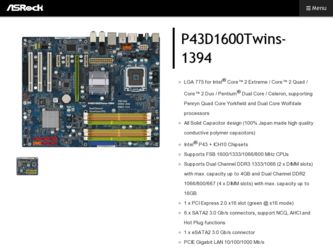 P43D1600Twins-1394 driver download page on the ASRock site