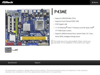 P43ME driver download page on the ASRock site