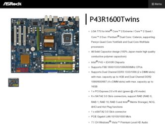P43R1600Twins driver download page on the ASRock site