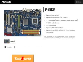 P45DE driver download page on the ASRock site