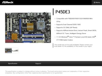 P45DE3 driver download page on the ASRock site