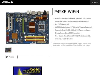 P45XE-WiFiN driver download page on the ASRock site
