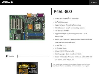 P4AL-800 driver download page on the ASRock site