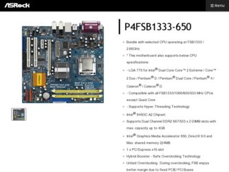 P4FSB1333-650 driver download page on the ASRock site