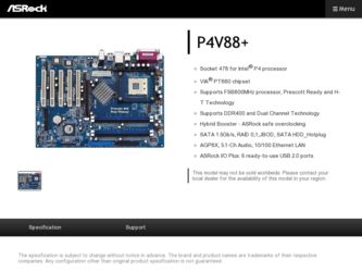 P4V88 driver download page on the ASRock site