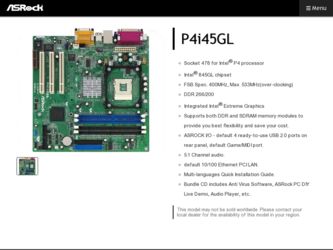 P4i45GL driver download page on the ASRock site