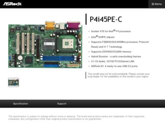 P4i45PE-C driver download page on the ASRock site