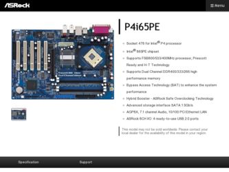 P4i65PE driver download page on the ASRock site