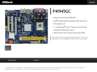 P4i945GC driver download page on the ASRock site