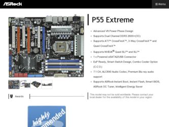 P55 Extreme driver download page on the ASRock site