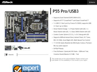 P55 Pro/USB3 driver download page on the ASRock site