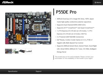 P55DE Pro driver download page on the ASRock site