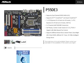 P55DE3 driver download page on the ASRock site