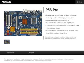 P5B Pro driver download page on the ASRock site