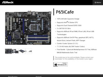P65iCafe driver download page on the ASRock site