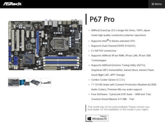 P67 Pro driver download page on the ASRock site
