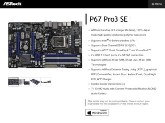 P67 Pro3 SE driver download page on the ASRock site