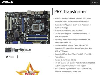 P67 Transformer driver download page on the ASRock site